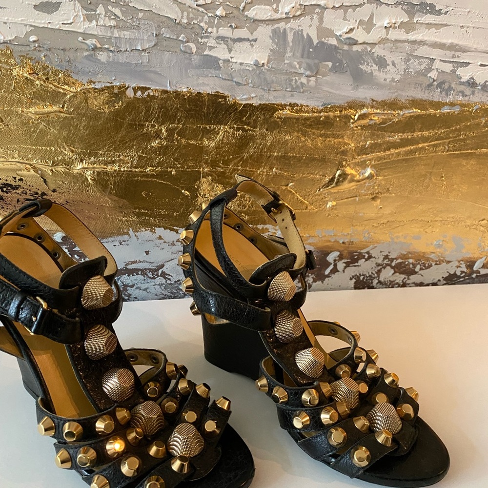 Authentic Balenciaga  gold Studs Sandals/Wedges